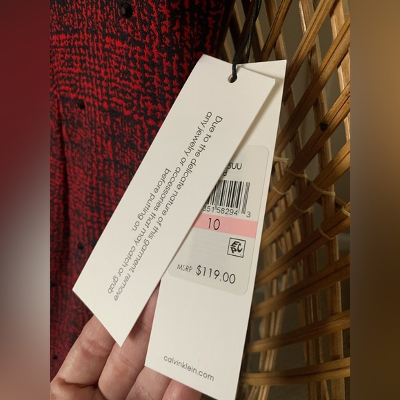 NWT - Calvin Klein - Burgundy with Black Embellishments Dress - Picture 4 of 5